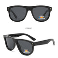 Flat Top Curved Lens Polarized Sunglasses - BLACK