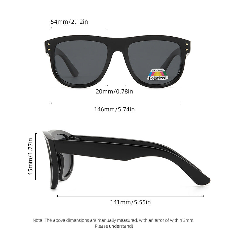 Flat Top Curved Lens Polarized Sunglasses - BLACK - 1