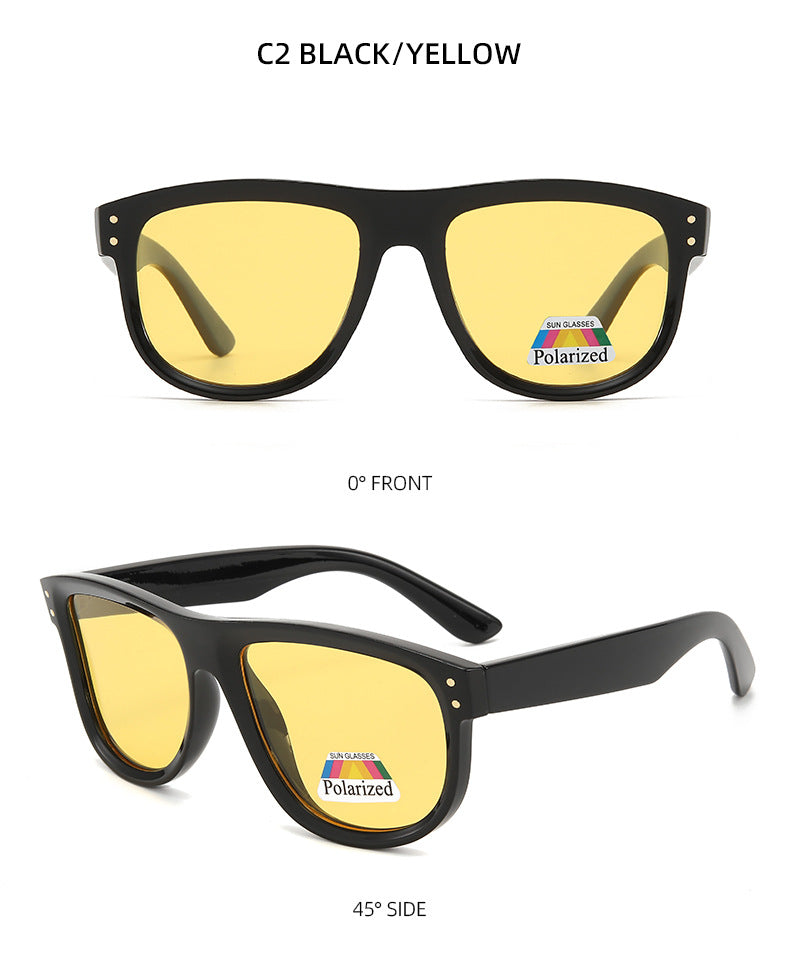 Flat Top Curved Lens Polarized Sunglasses - B_YELLOW