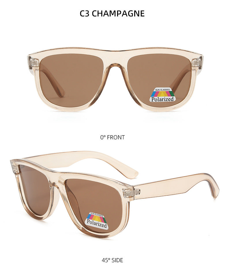 Flat Top Curved Lens Polarized Sunglasses - CHAMPAGNE