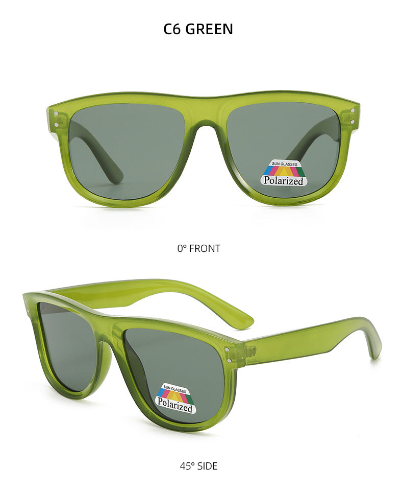 Flat Top Curved Lens Polarized Sunglasses - GREEN