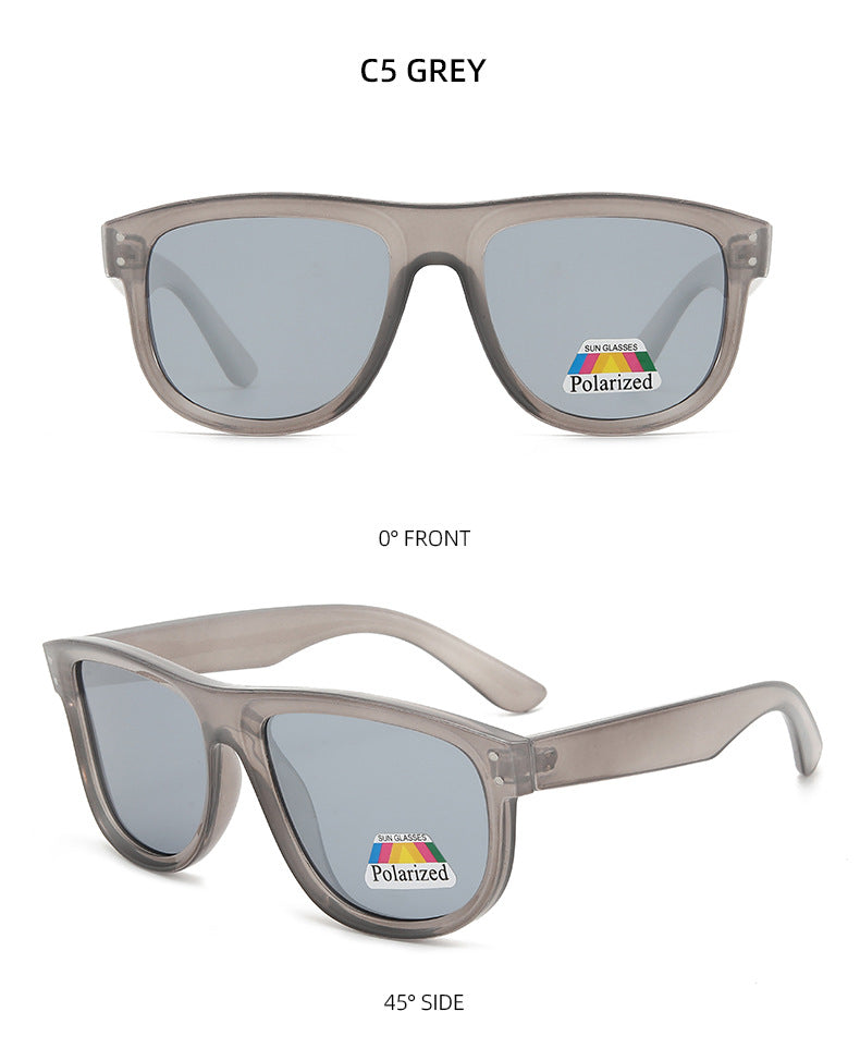Flat Top Curved Lens Polarized Sunglasses - GREY