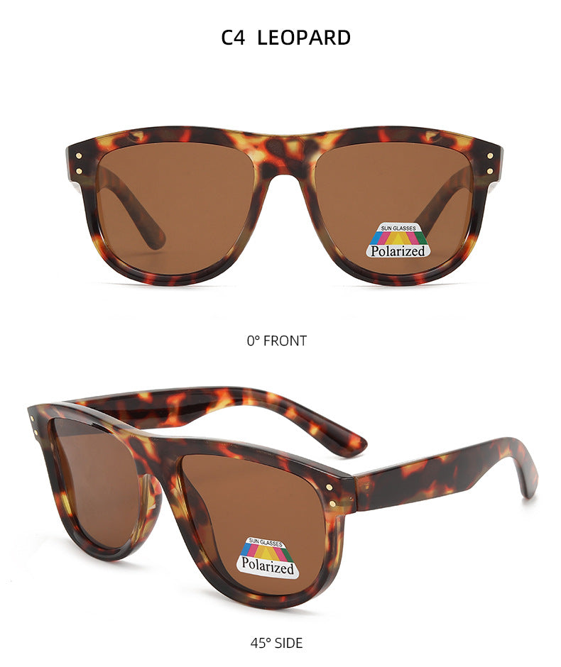 Flat Top Curved Lens Polarized Sunglasses - LEOPARD