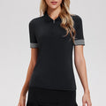 Striped Cuff Quarter Zip Slim Golf Tennis Polo - Black