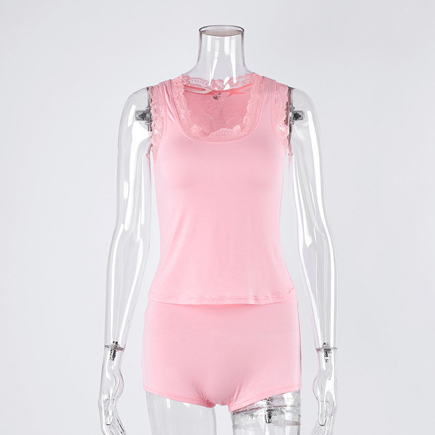 Cozy Stretch Tank & Lace-Trim Shorts Sleepwear Set - view 3