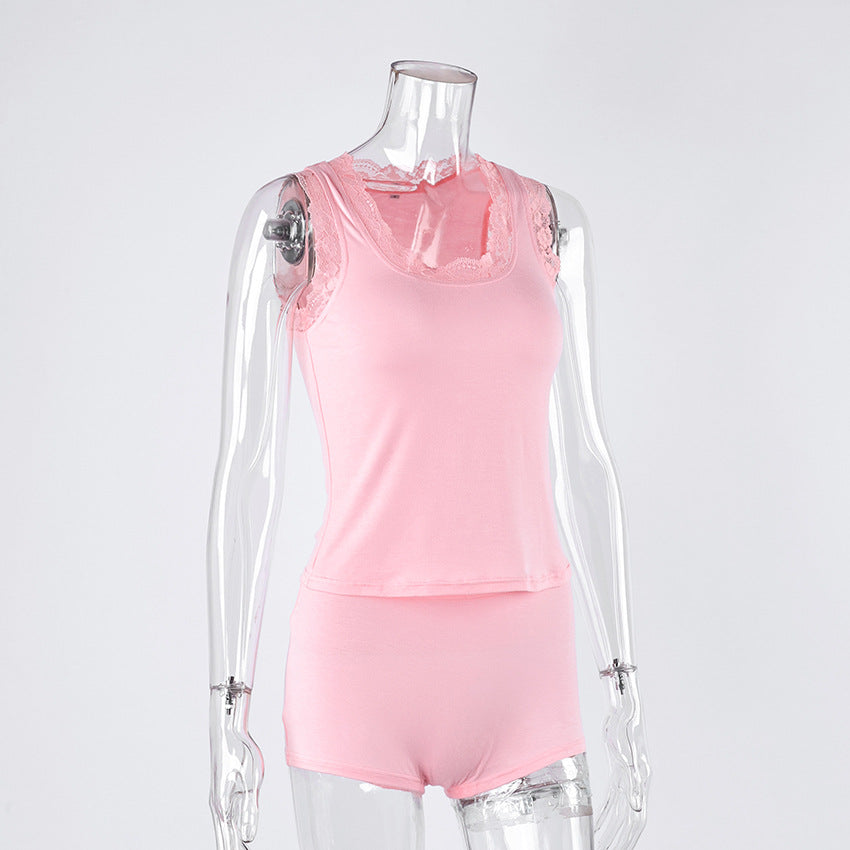 Cozy Stretch Tank & Lace-Trim Shorts Sleepwear Set - view 4