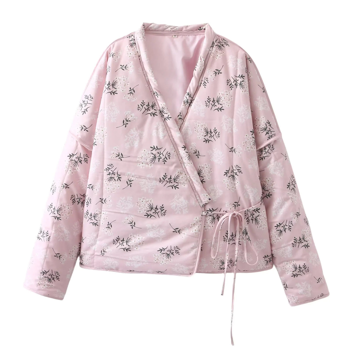 Floral Quilted Wrap Jacket With Tie Waist - Pink - 1