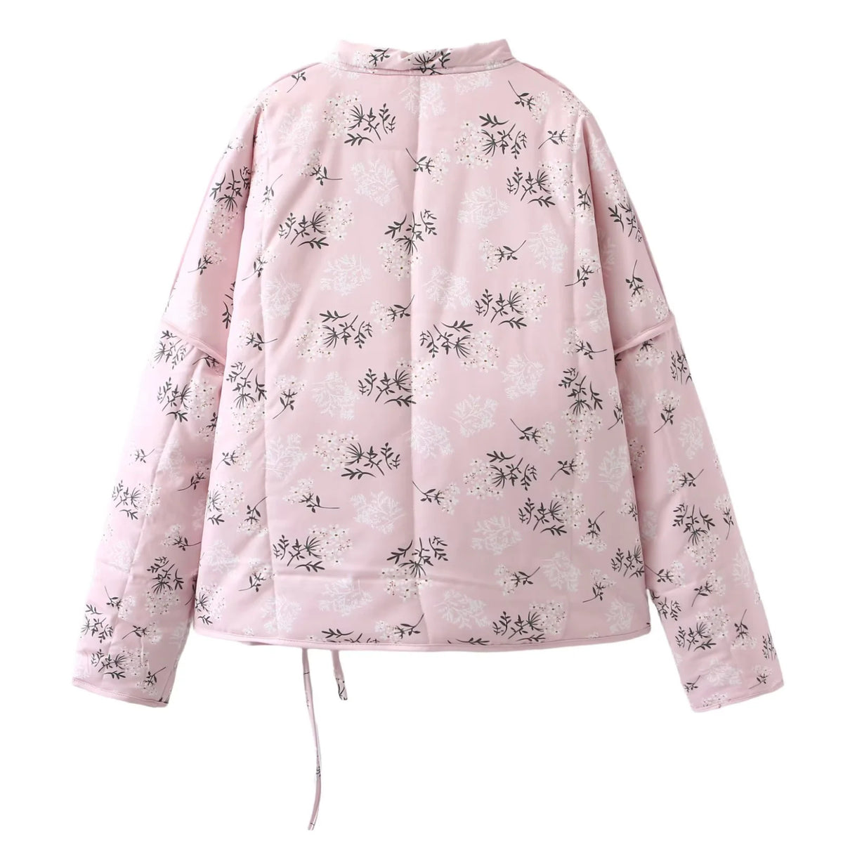 Floral Quilted Wrap Jacket With Tie Waist - Pink - 2