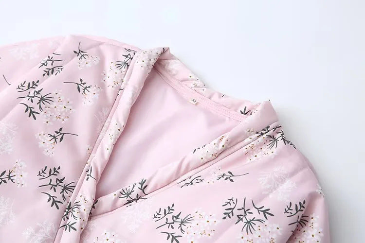 Floral Quilted Wrap Jacket With Tie Waist - Pink - 3