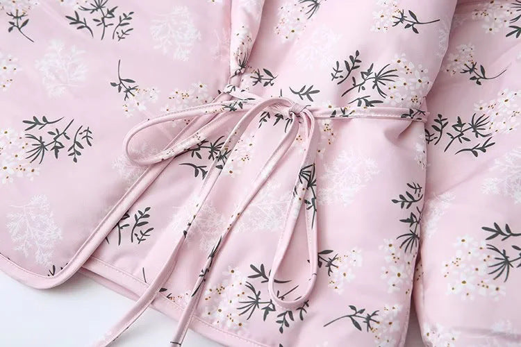 Floral Quilted Wrap Jacket With Tie Waist - Pink - 4