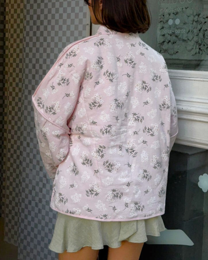 Floral Quilted Wrap Jacket With Tie Waist - Pink - 8