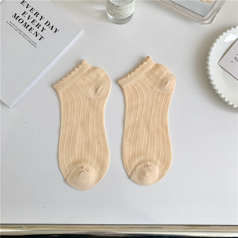 Breathable Mesh Lettuce Edge Ankle Socks - LightYellow