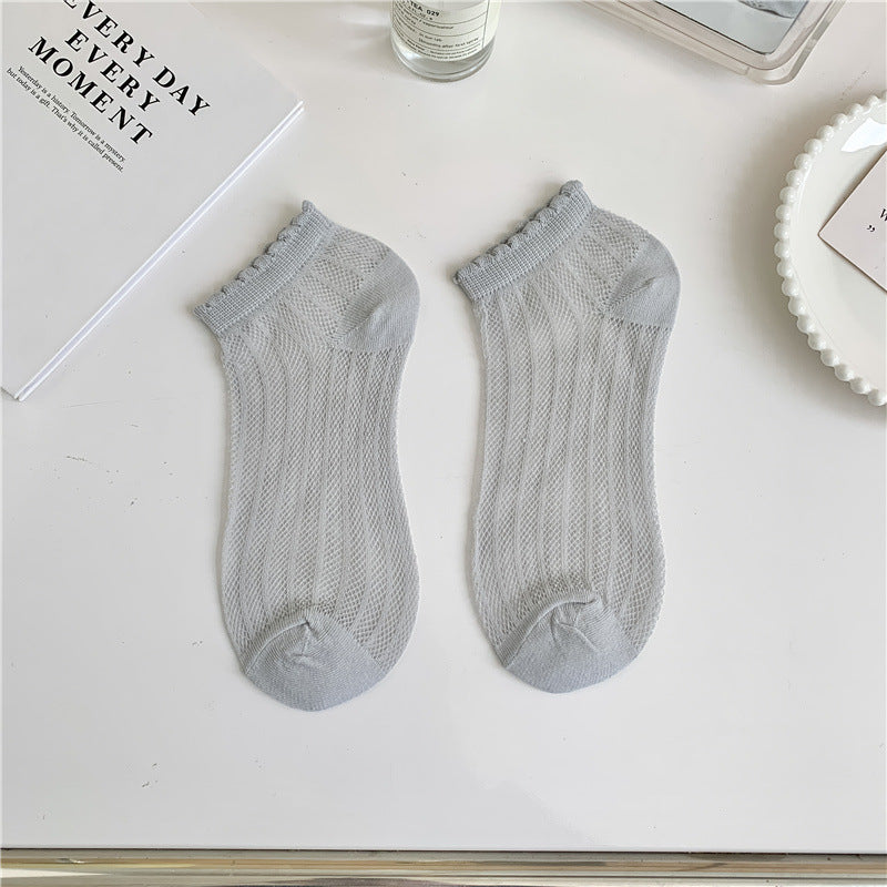 Breathable Mesh Lettuce Edge Ankle Socks - SilverGrey