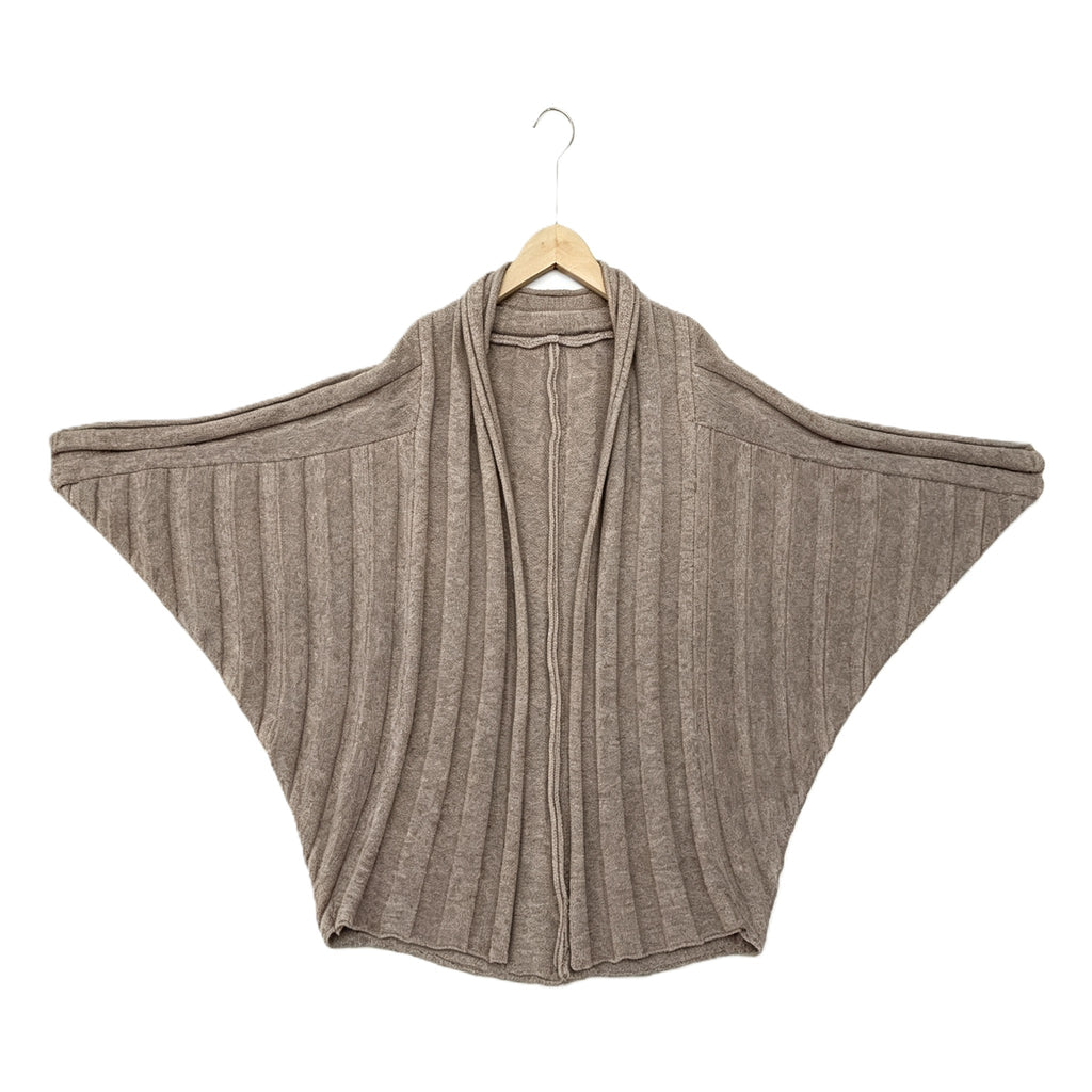 Ribbed Batwing Sleeve Open Front Cardigan - Camel