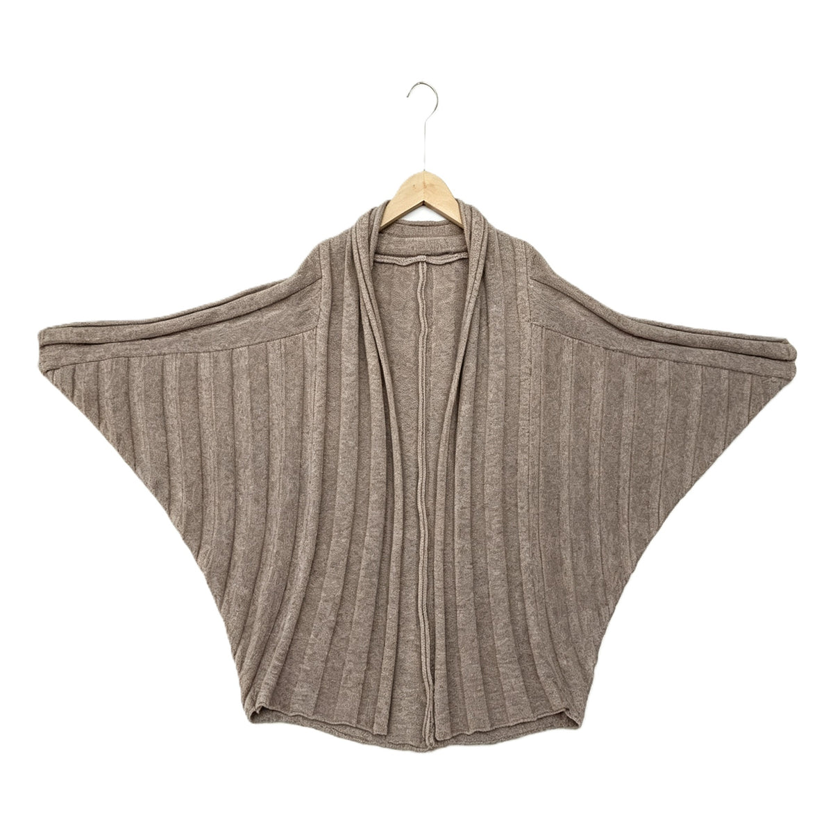 Ribbed Batwing Sleeve Open Front Cardigan - Camel