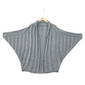 Ribbed Batwing Sleeve Open Front Cardigan - Grey