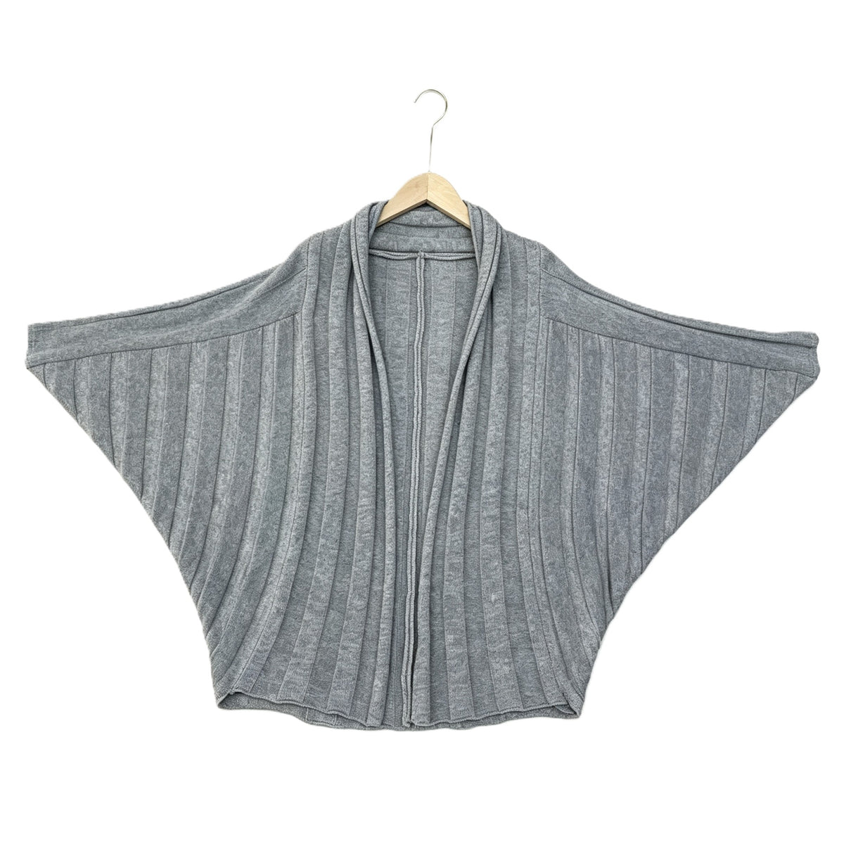 Ribbed Batwing Sleeve Open Front Cardigan - Grey