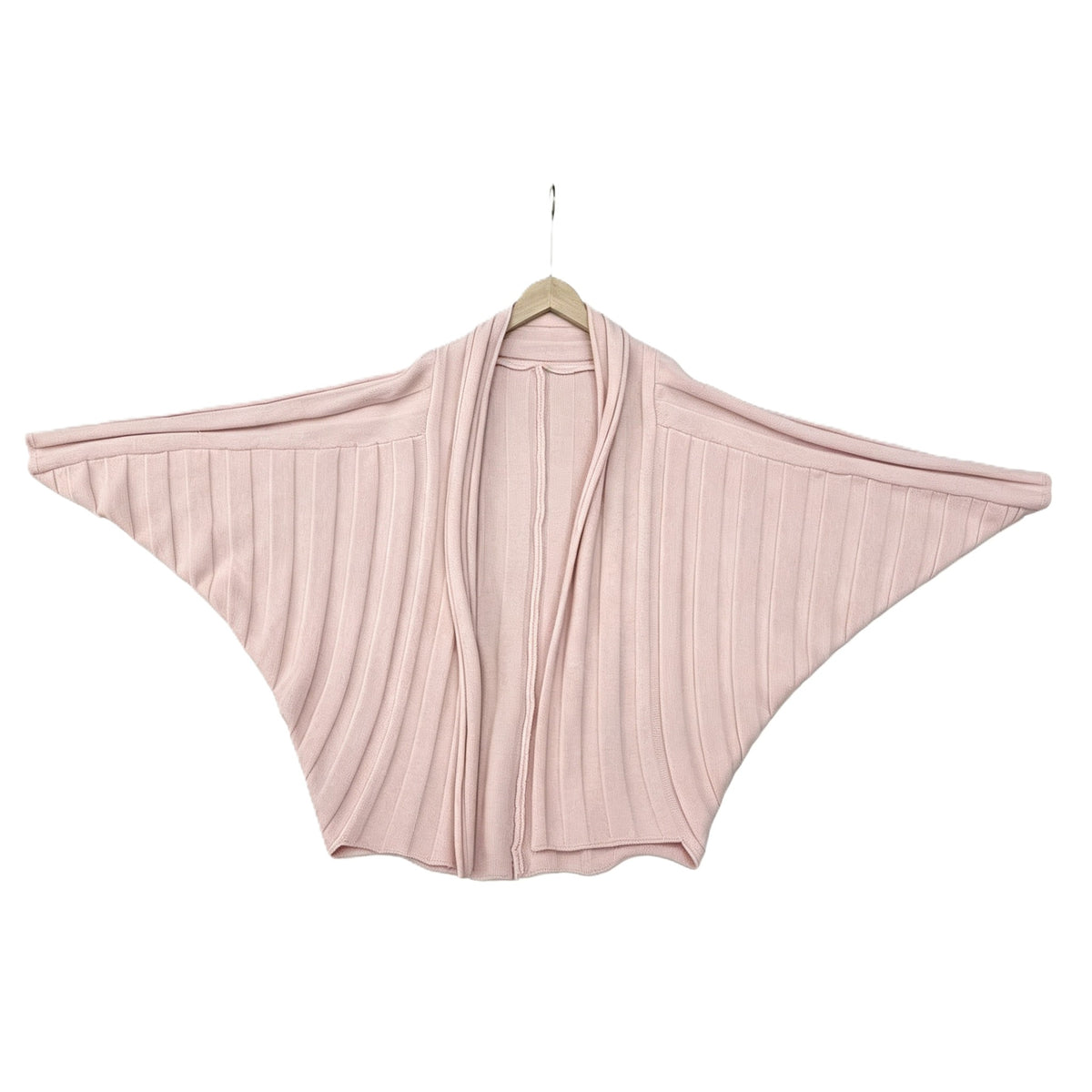 Ribbed Batwing Sleeve Open Front Cardigan - Pink