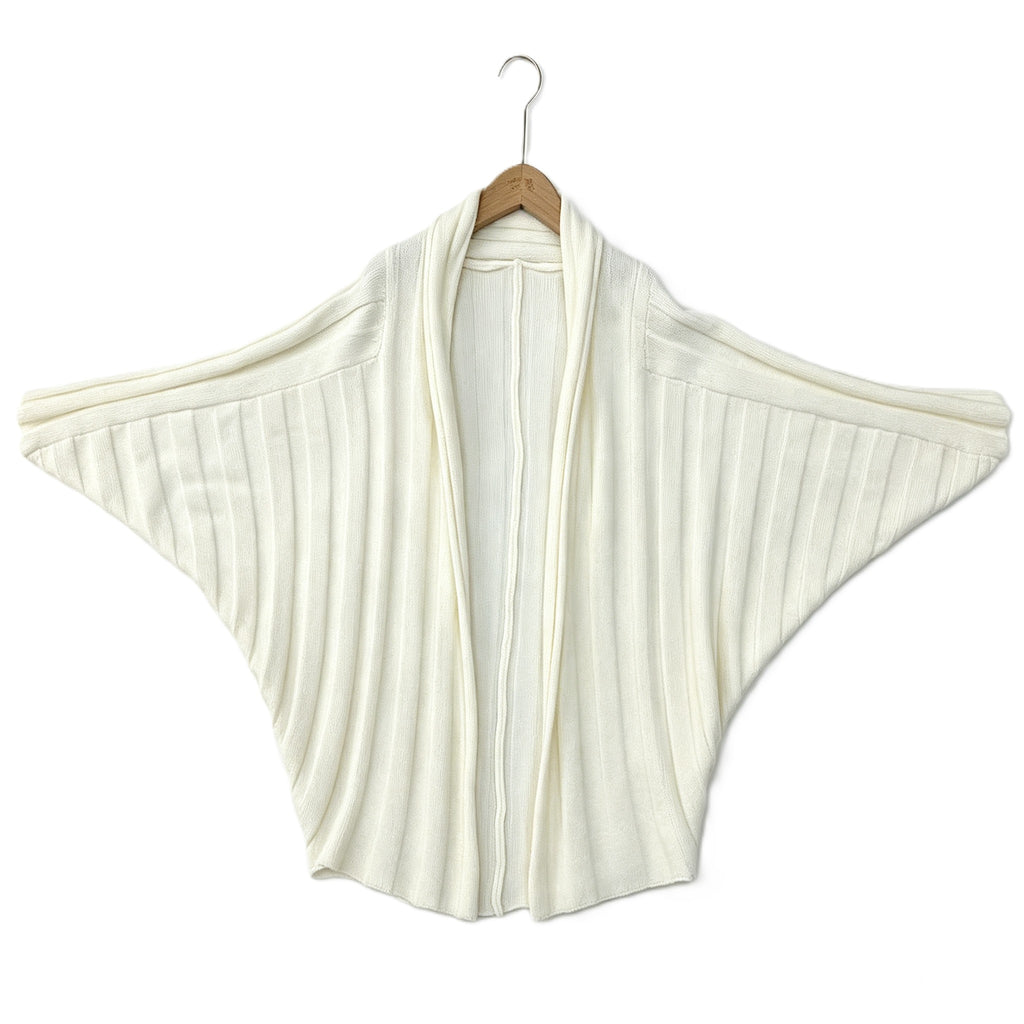 Ribbed Batwing Sleeve Open Front Cardigan - White