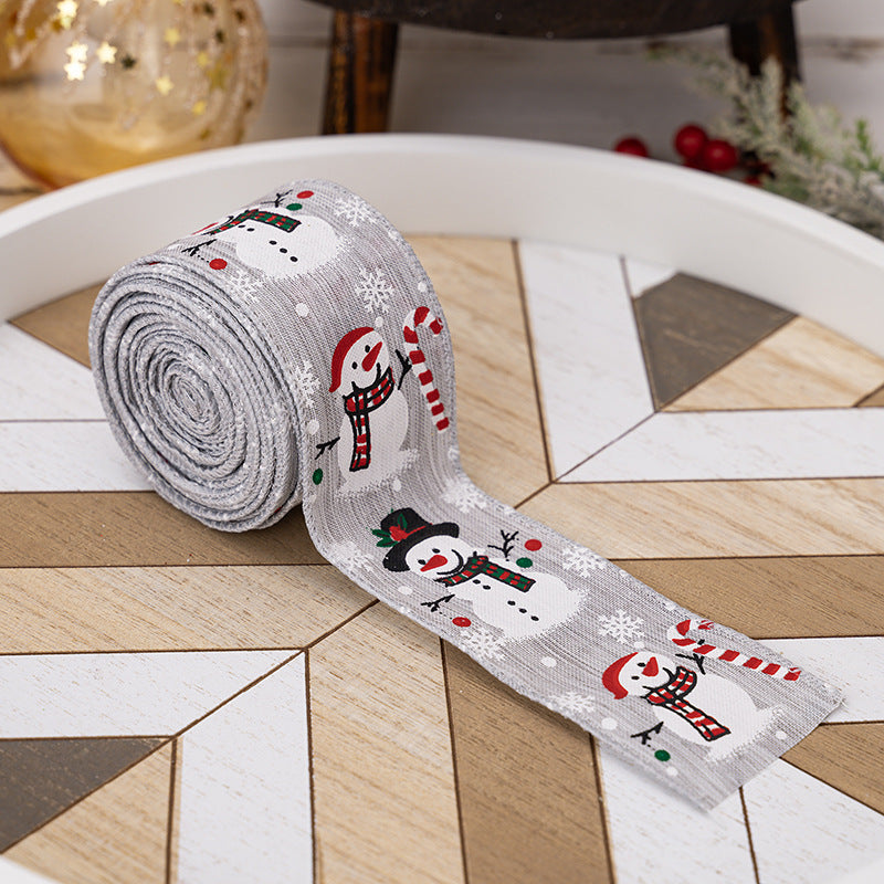 Snowman Print Christmas Ribbon Roll Holiday Craft Decor - Gray