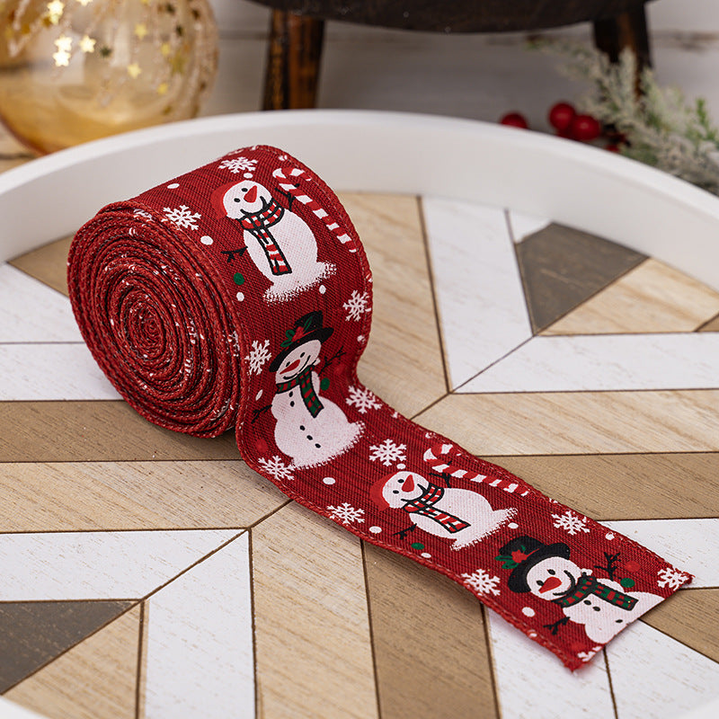 Snowman Print Christmas Ribbon Roll Holiday Craft Decor - Red