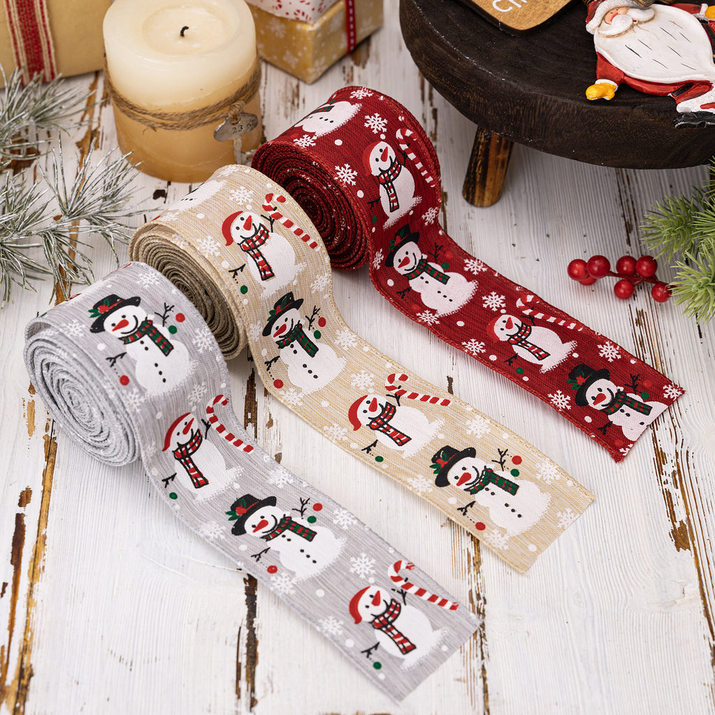 Snowman Print Christmas Ribbon Roll Holiday Craft Decor