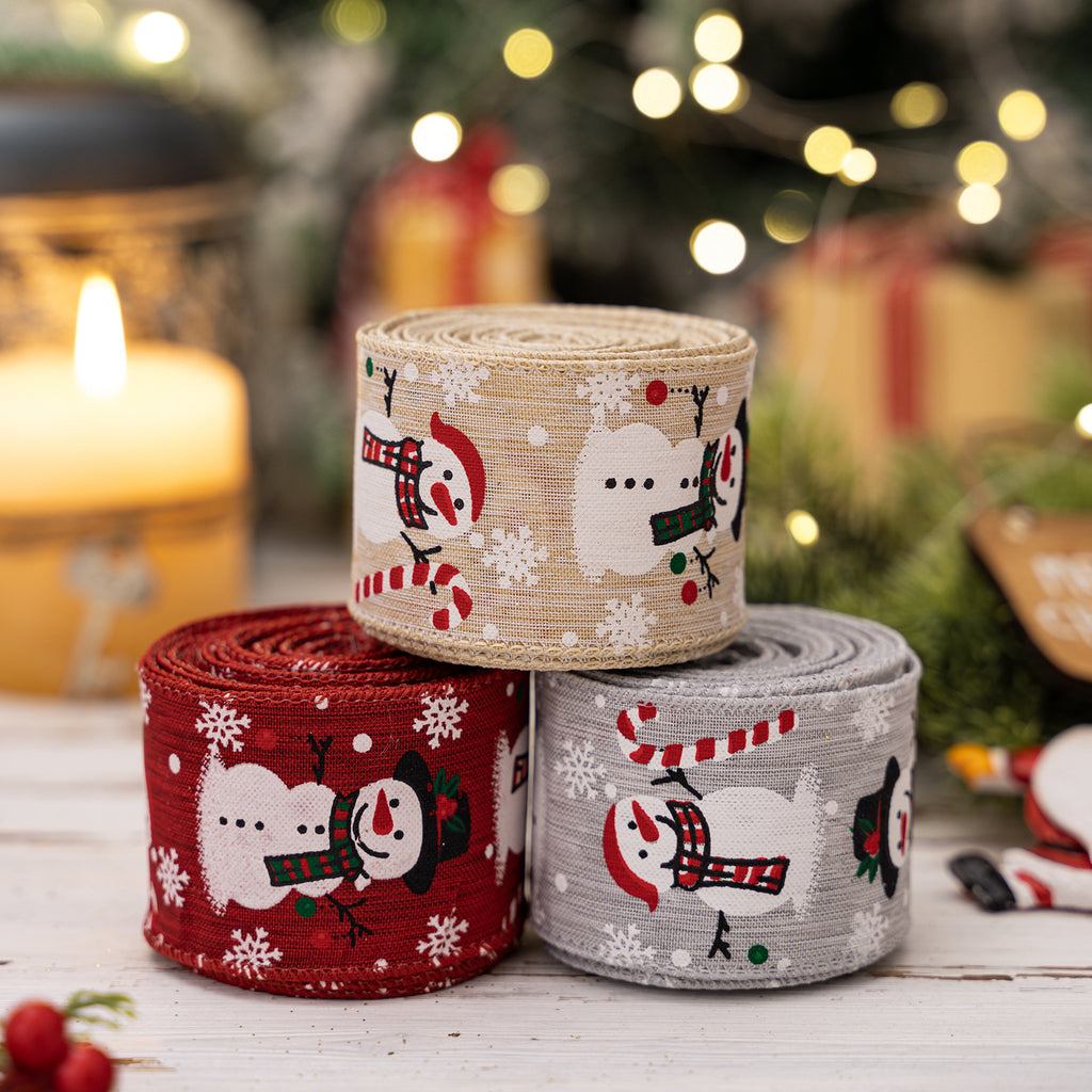 Snowman Print Christmas Ribbon Roll Holiday Craft Decor - view 1