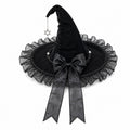 Ruffled Organza Witch Hat With Star Charm - Black