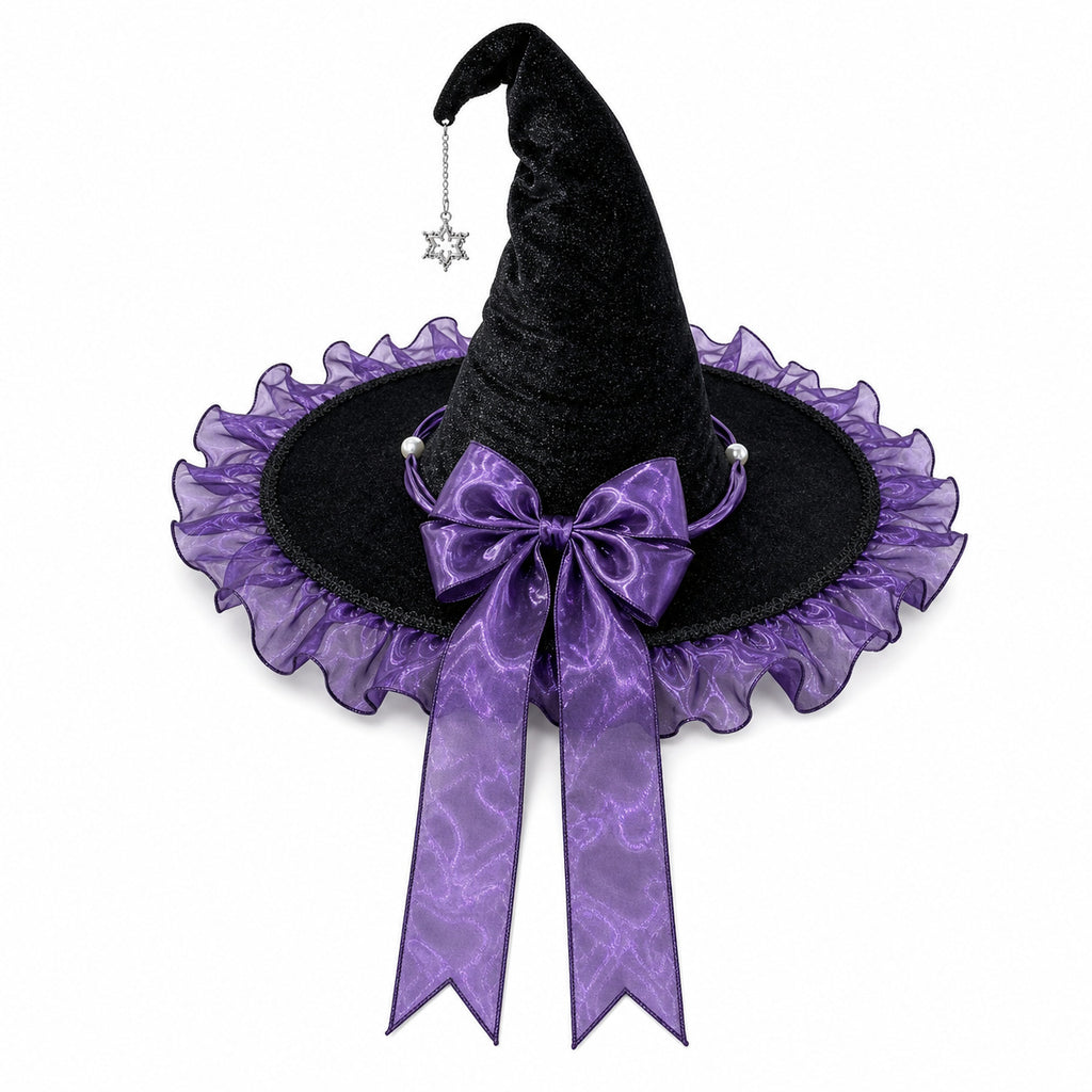 Ruffled Organza Witch Hat With Star Charm - Purple