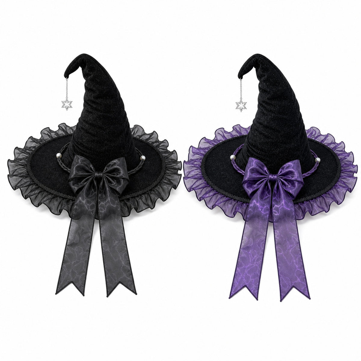 Ruffled Organza Witch Hat With Star Charm - Purple - 1