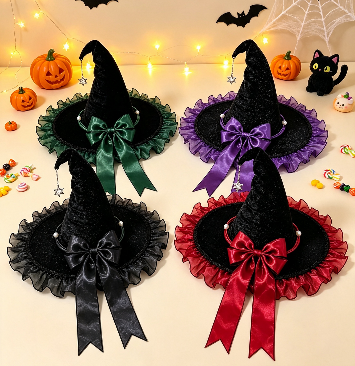 Ruffled Organza Witch Hat With Star Charm - view 1