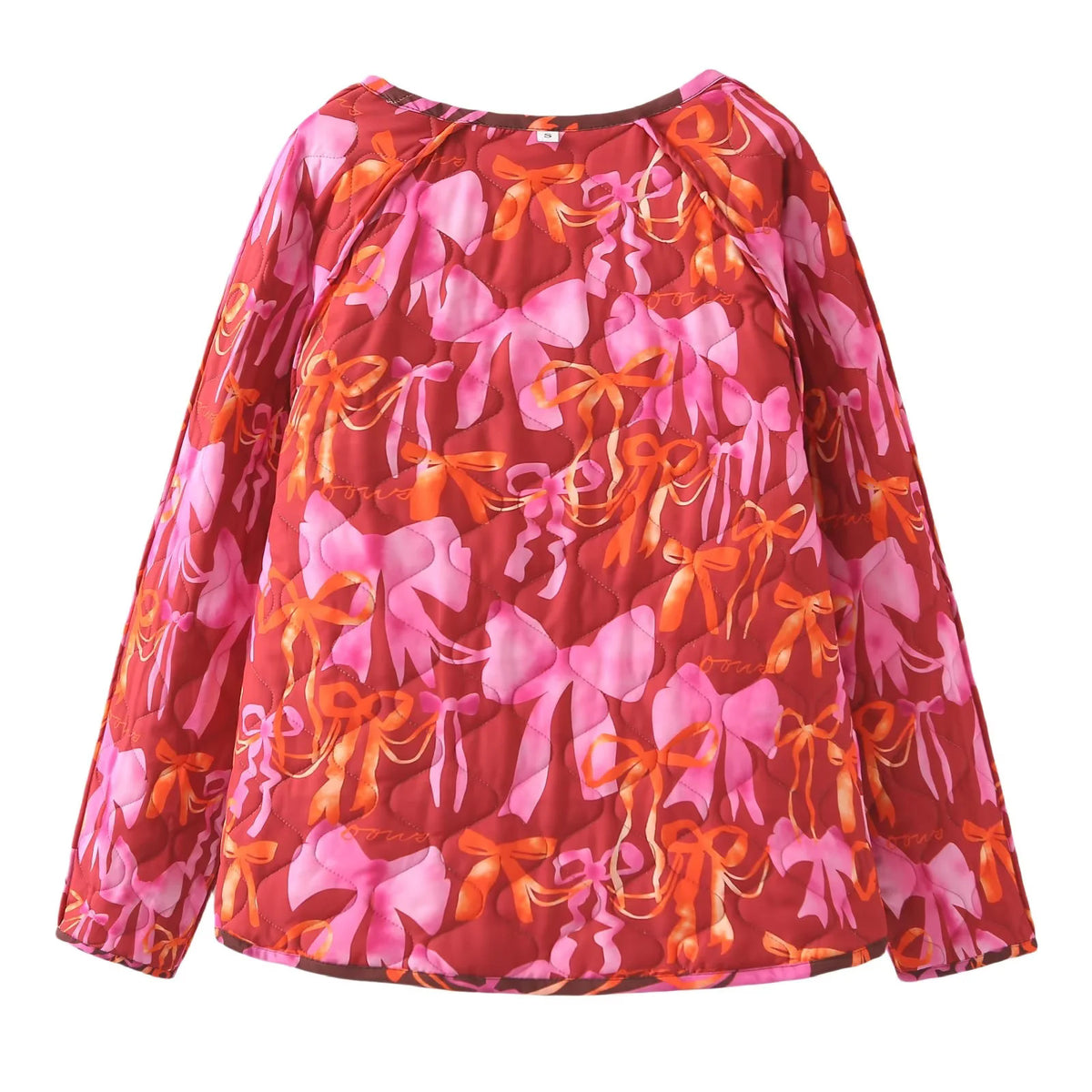 Ribbon Print Quilted Tie Front Jacket - Red - 1