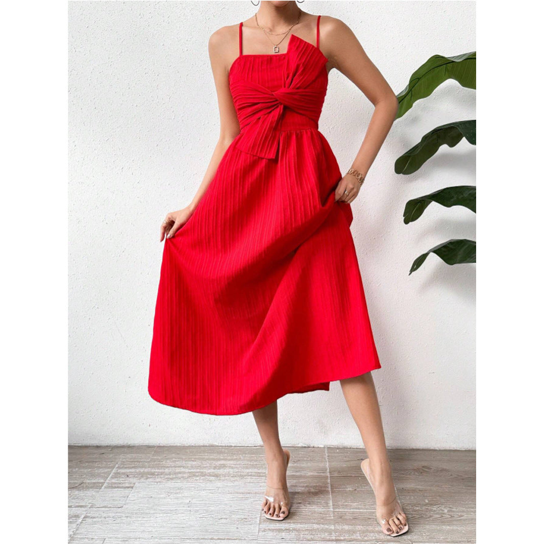 Twist Front Cami Midi Sundress - Red