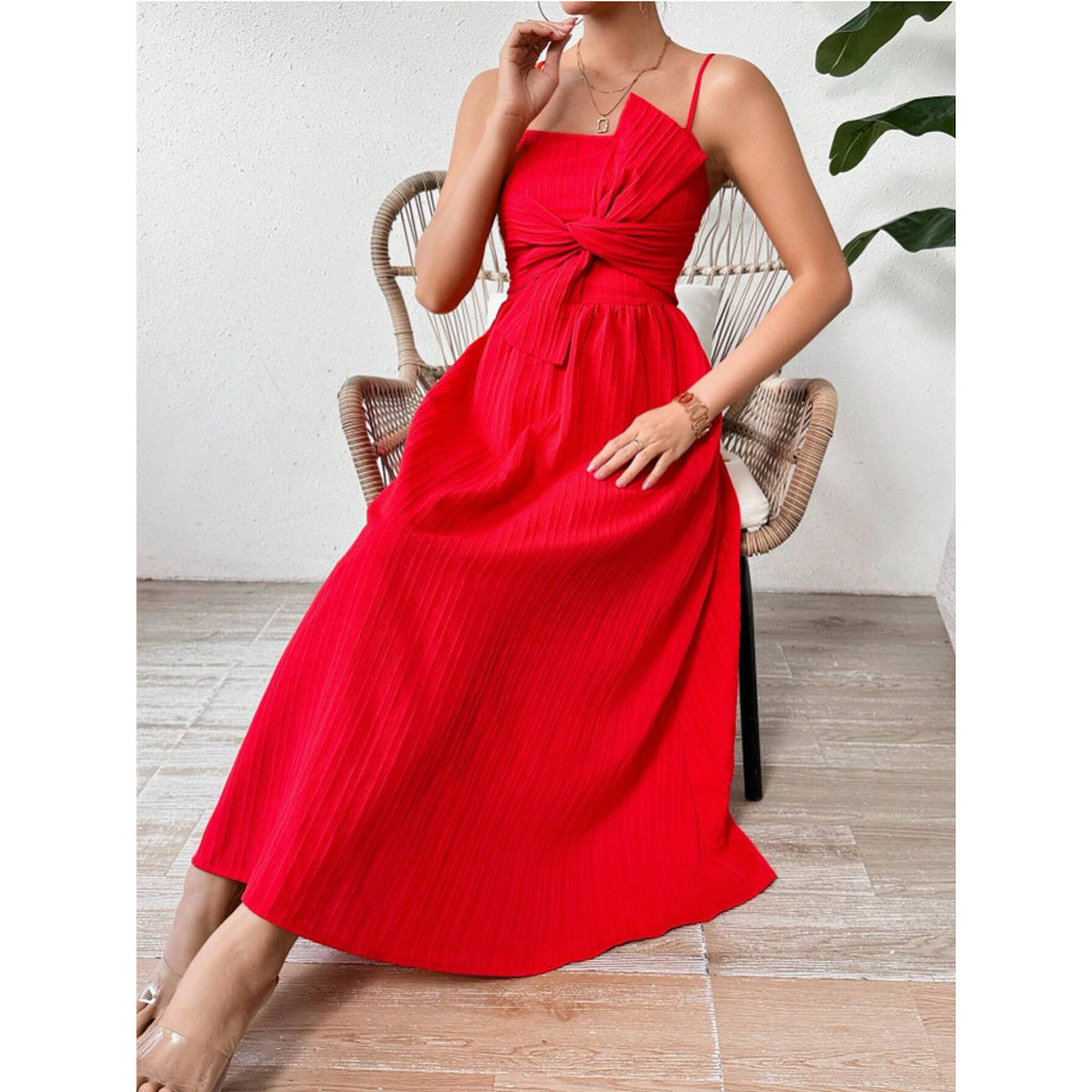 Twist Front Cami Midi Sundress - Red - 1