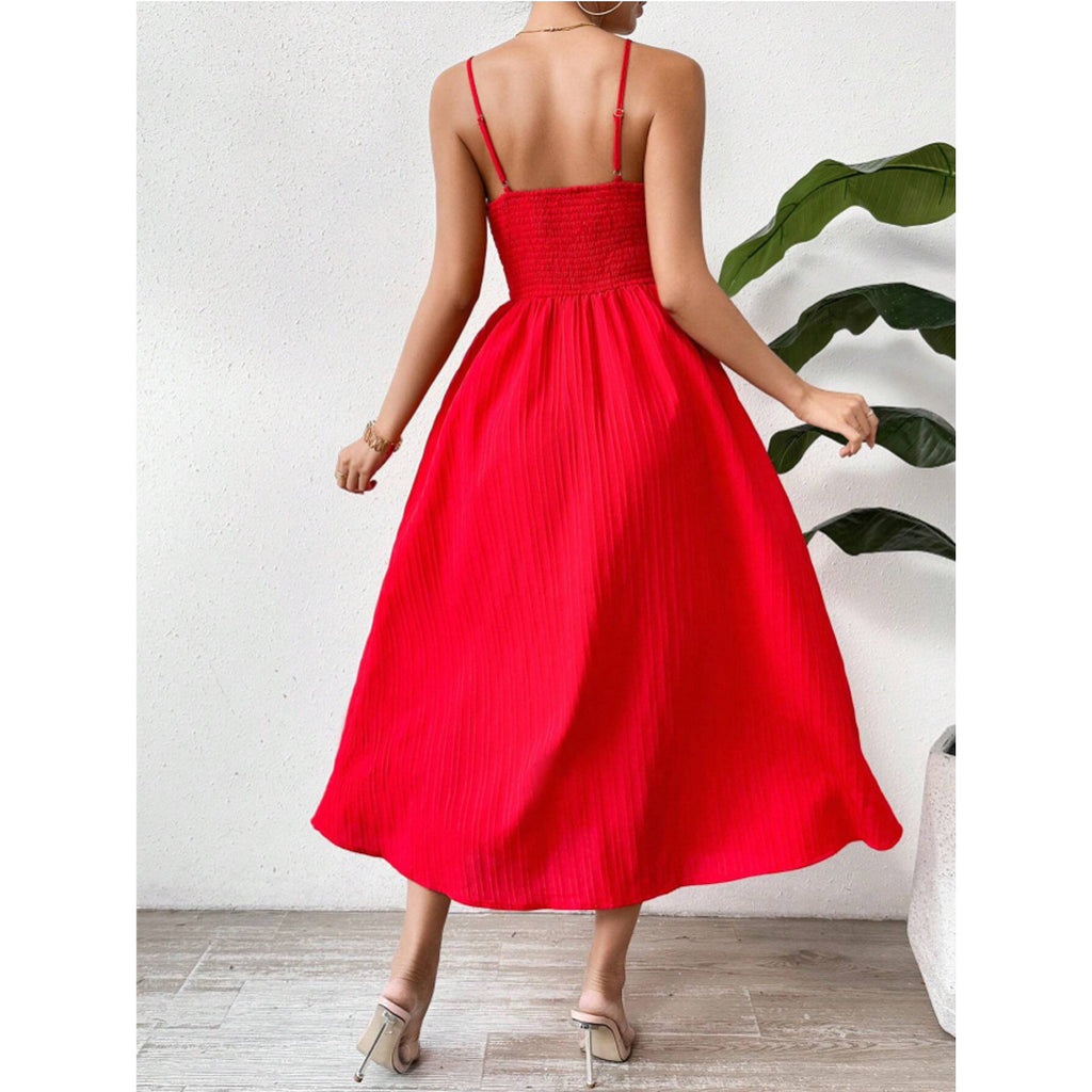 Twist Front Cami Midi Sundress - Red - 2