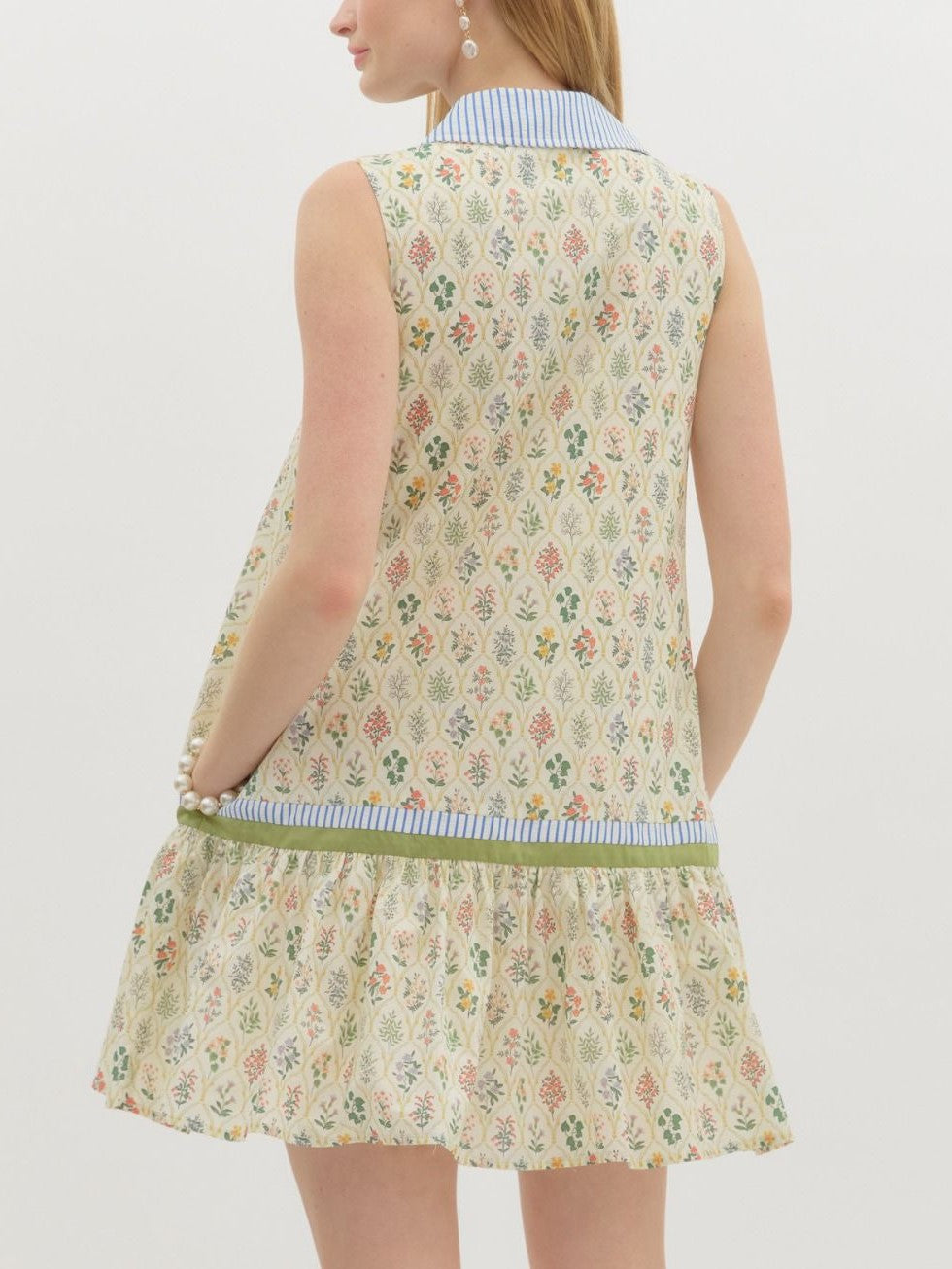 Boho Floral Ruffle Hem Mini Dress - Green - 4