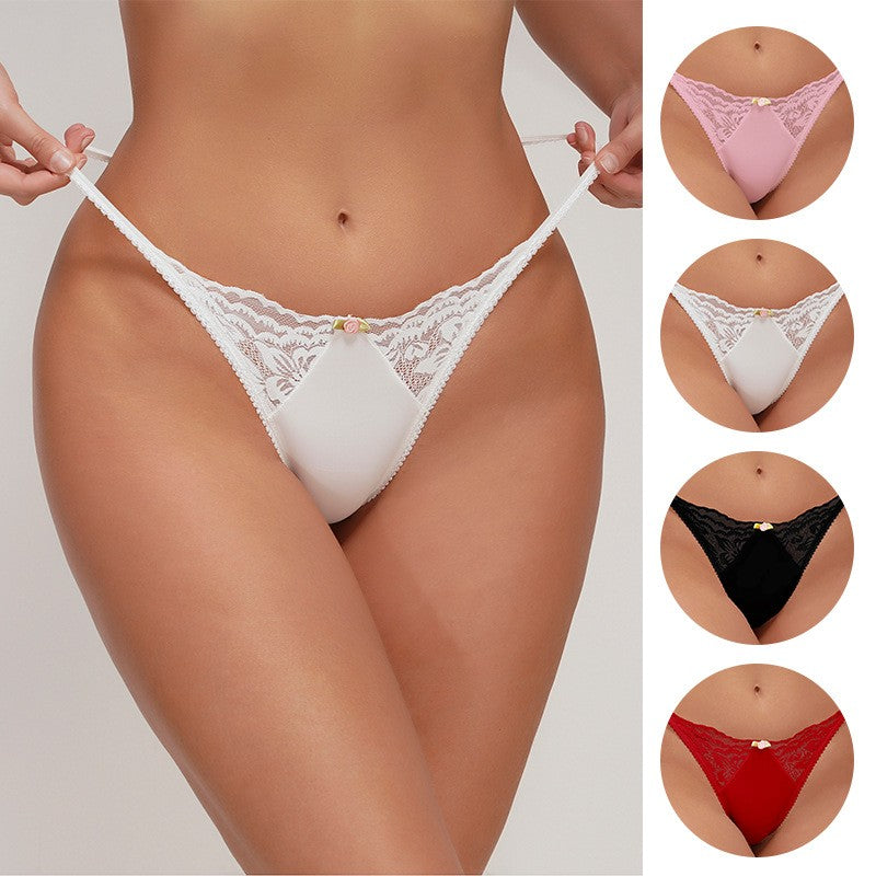 Floral Lace Rosette Trim Low Rise Thong