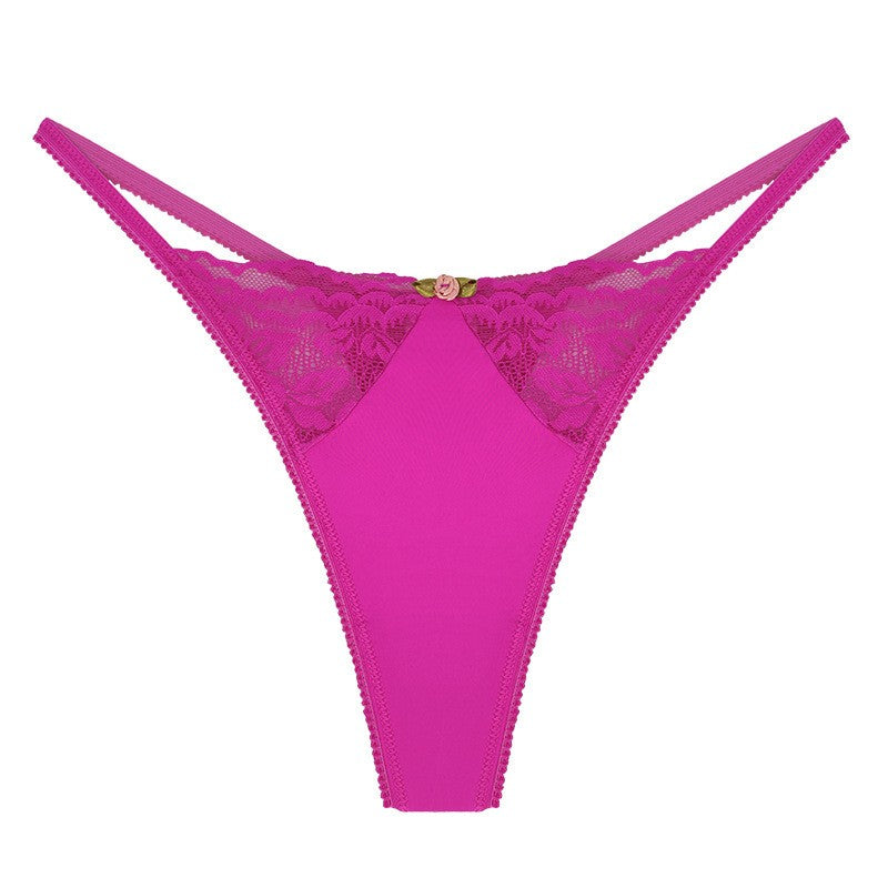 Floral Lace Rosette Trim Low Rise Thong