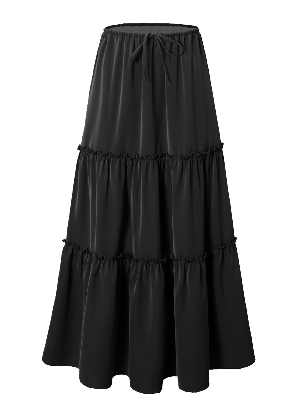 Ditsy Floral Tiered Boho Maxi Skirt - Black