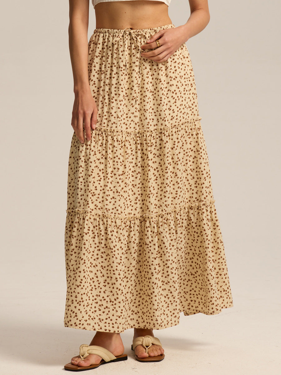 Ditsy Floral Tiered Boho Maxi Skirt - FloralB