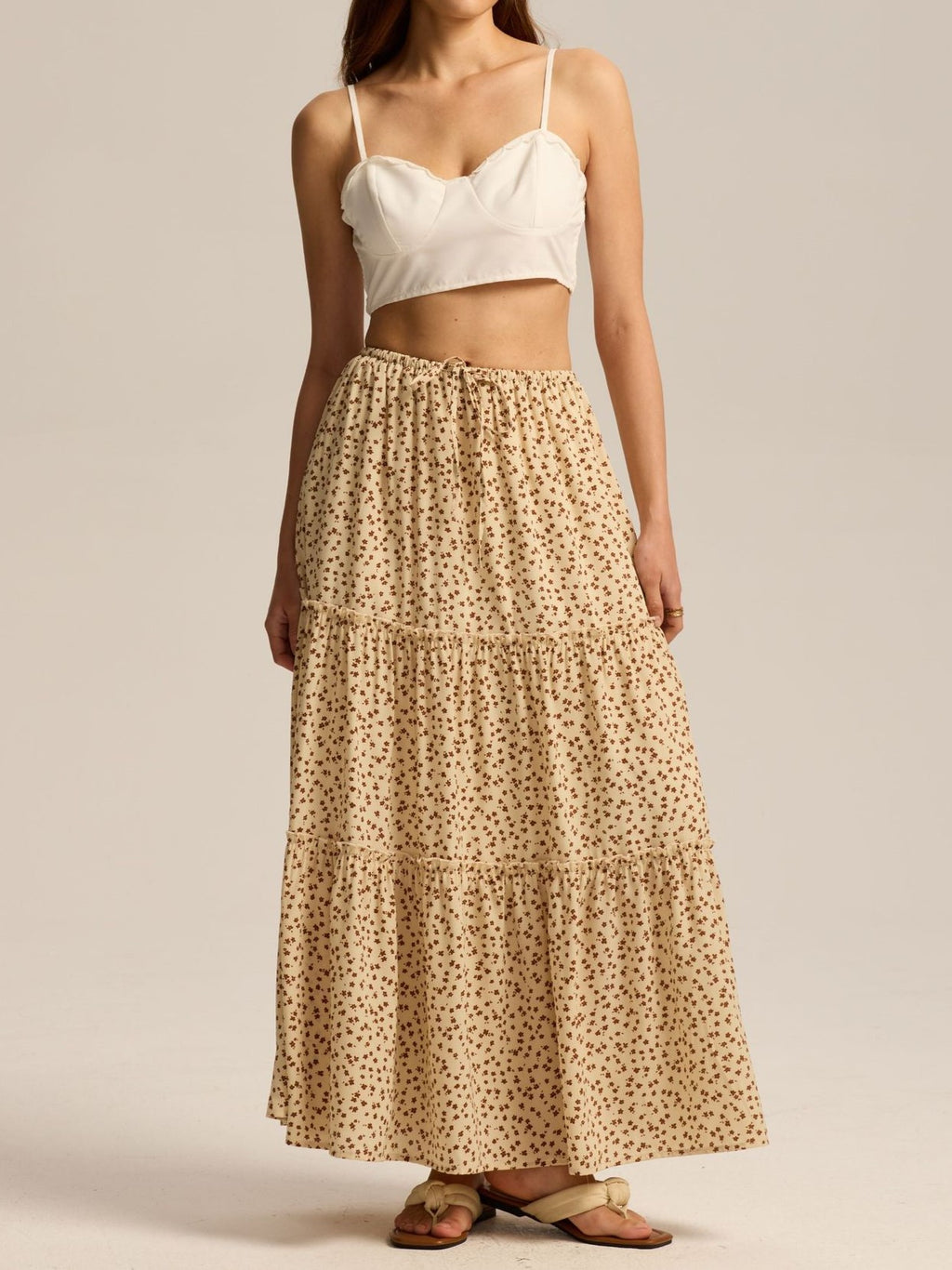 Ditsy Floral Tiered Boho Maxi Skirt - FloralB - 2