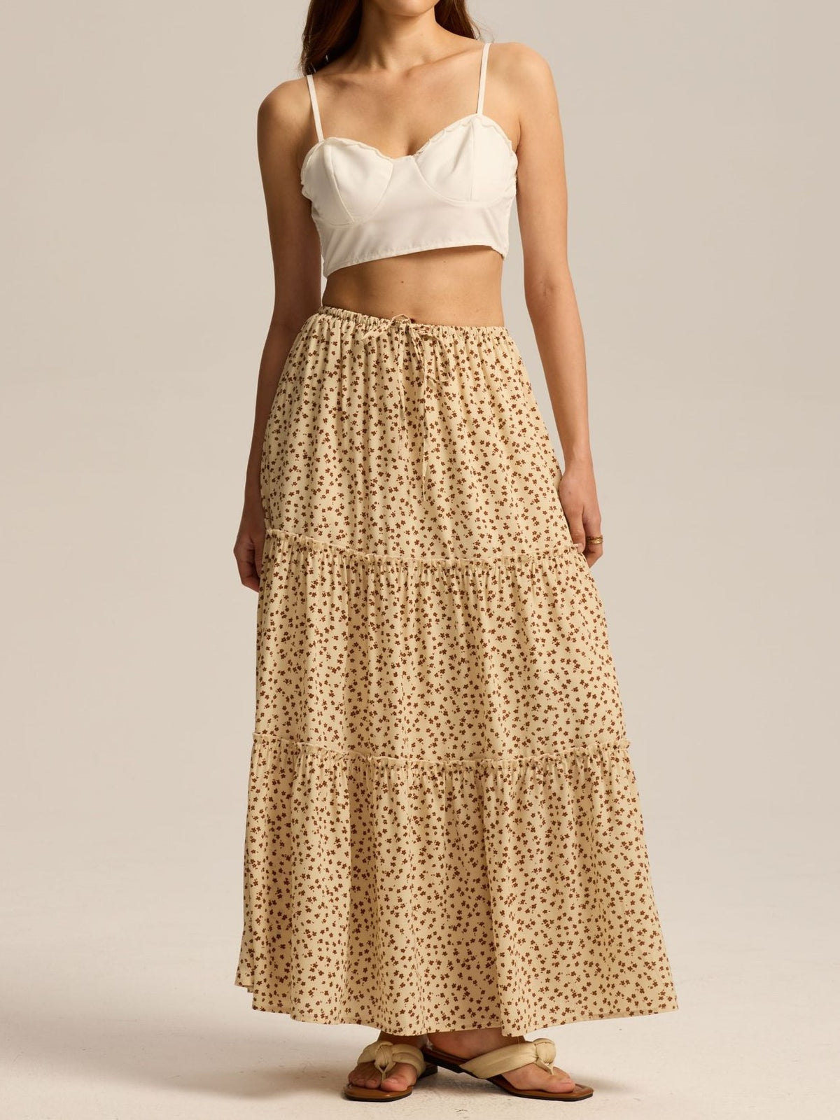 Ditsy Floral Tiered Boho Maxi Skirt - FloralB - 2