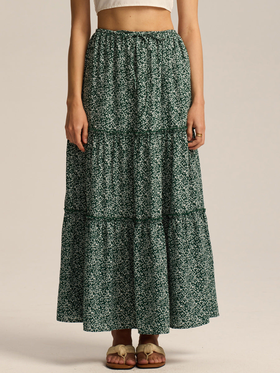 Ditsy Floral Tiered Boho Maxi Skirt - FloralG