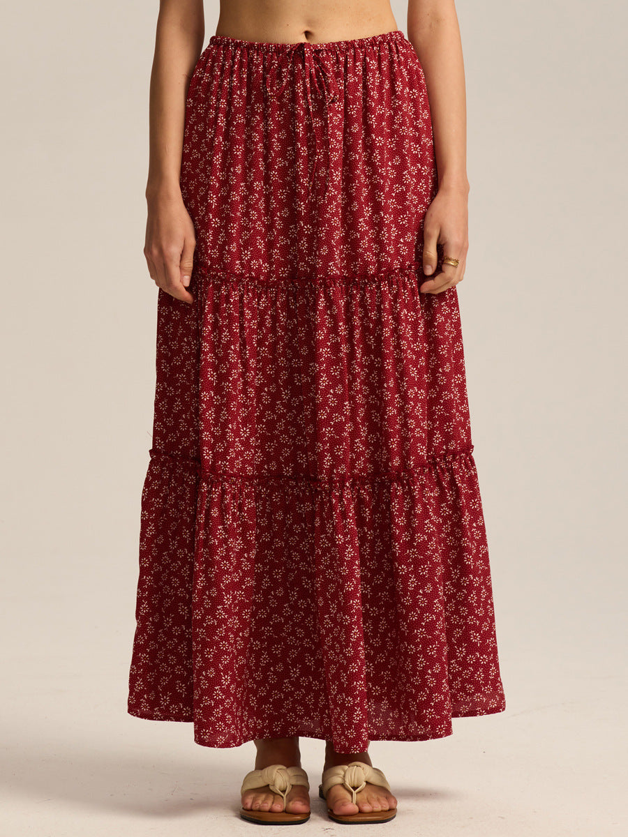 Ditsy Floral Tiered Boho Maxi Skirt - FloralR