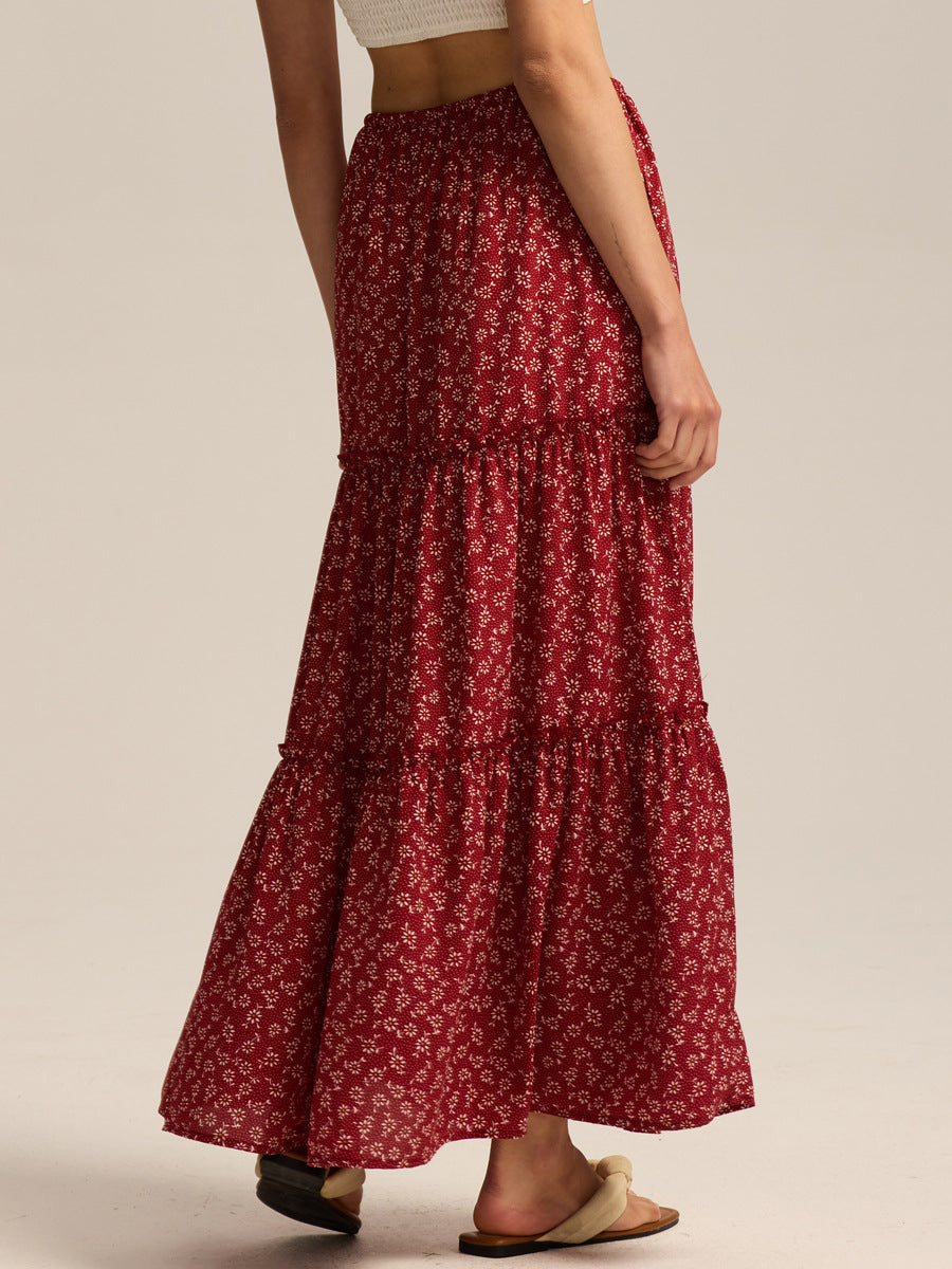 Ditsy Floral Tiered Boho Maxi Skirt - FloralR - 1