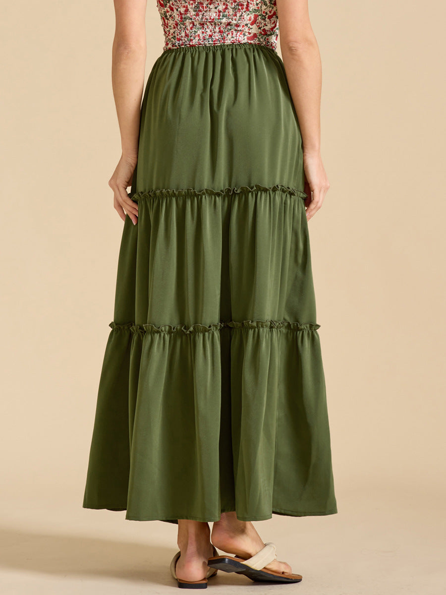 Ditsy Floral Tiered Boho Maxi Skirt - Green - 2