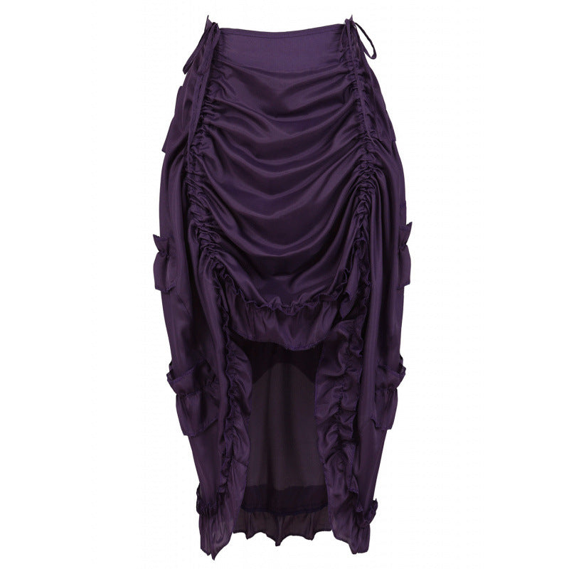 Ruched Cascade Ruffle High Low Midi Skirt - Purple