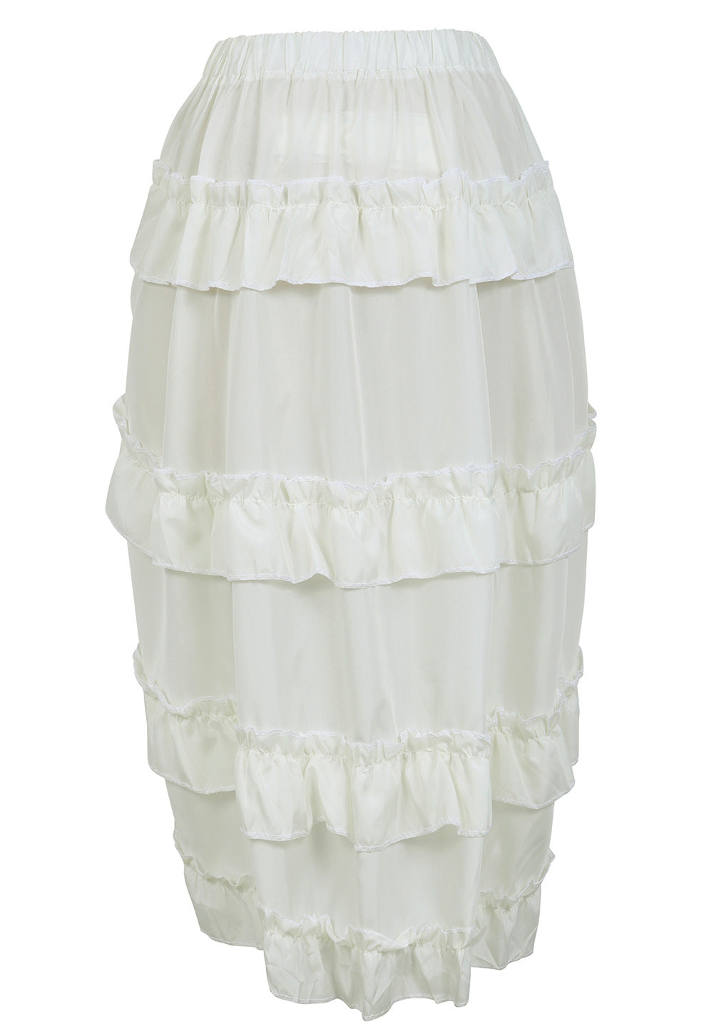Ruched Cascade Ruffle High Low Midi Skirt - White - 1