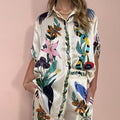 Floral Bird Print Shirt And Trouser Set - Apricot