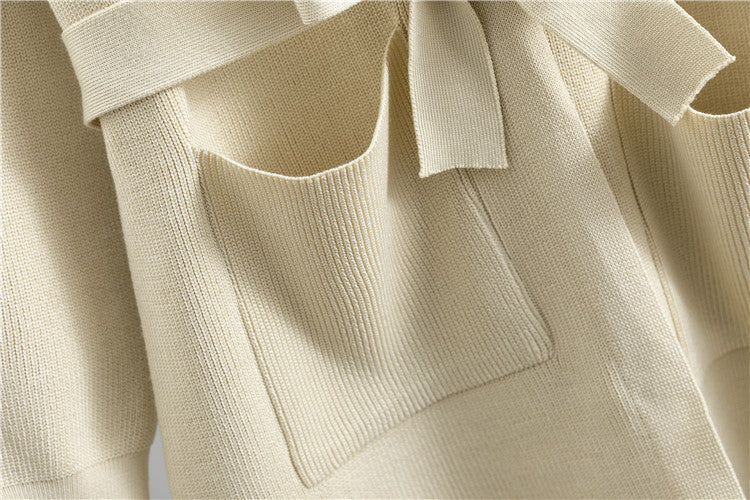 Tie Waist Long Cardigan And Wide Leg Pant Set - view 8